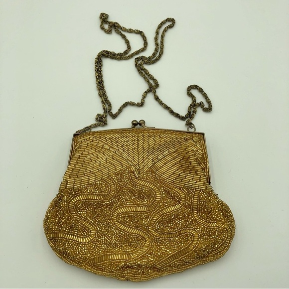Vintage 1960’s Gold Beaded Evening Clutch / Crossbody Bag - Picture 2 of 11